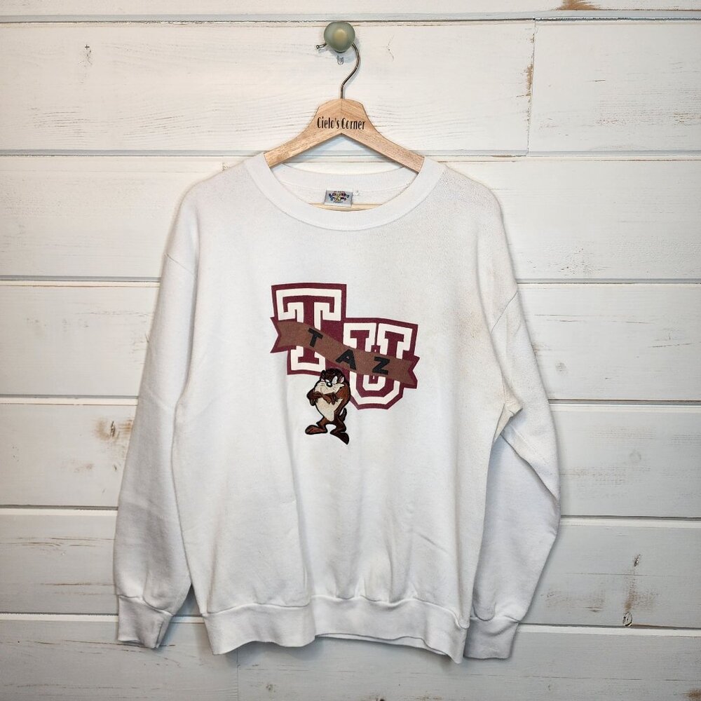 Vintage Looney Tunes Taz University Crewneck Pullover Sweatshirt Medium